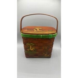 Vtg 1970's Annie Laurie Signed Hand Painted Woven Basket Purse Woodland Velvet
